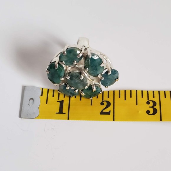 HUGE 925 Natural EMERALD Ring Corundum Native Artist 12mm stones Sterling Silver - Picture 5 of 14